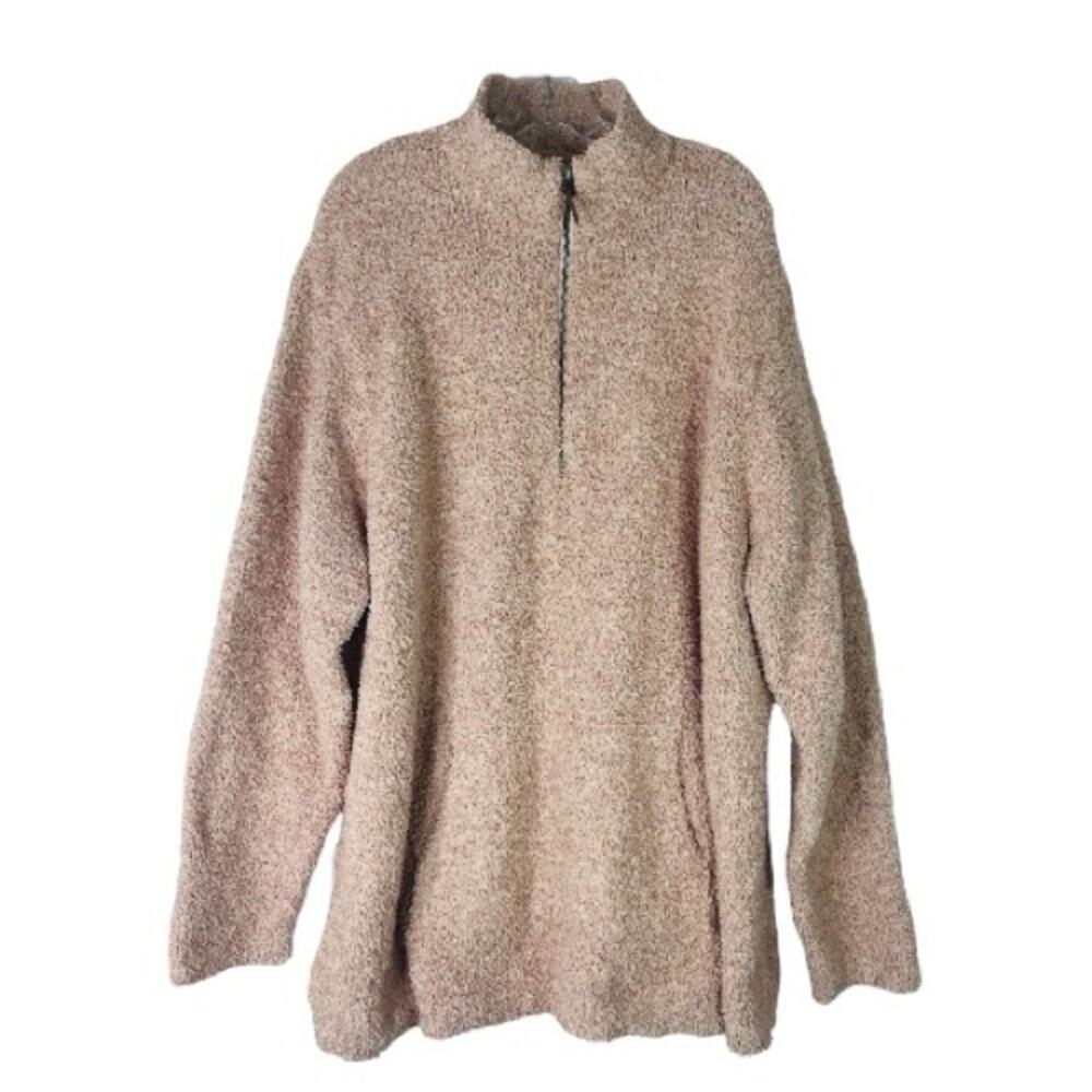 Natural Reflections pink tan Sherpa teddy 1/4 zip pullover top jacket 2X